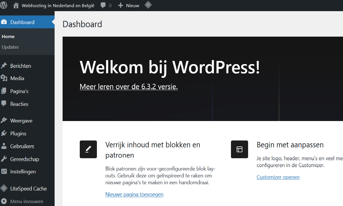 Compleet overzicht van het WordPress.org dashboard.