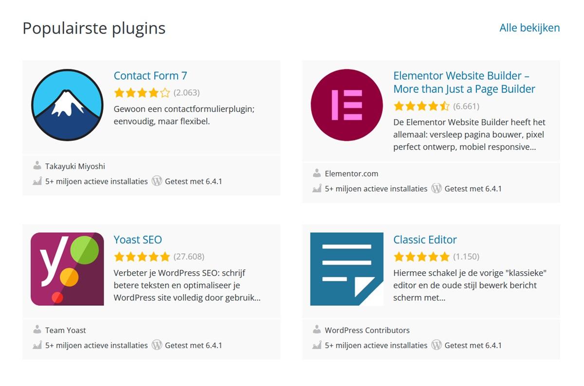 De vier populairste WordPress plugins.